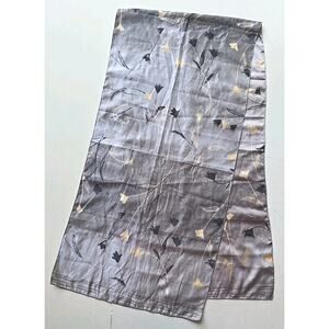 Vintage Scarf with leaf pattern. Abt 60” x 15” Grey Black Cream U308